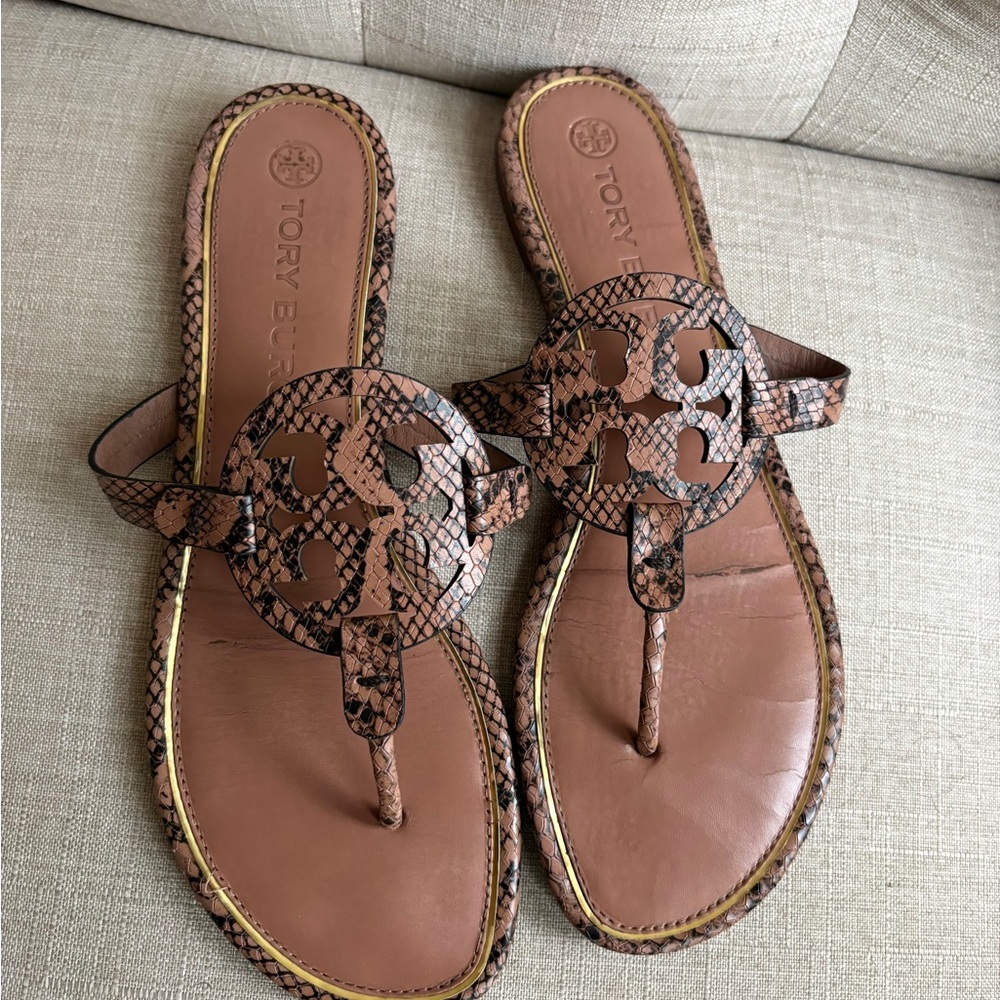Tory Burch Brown Snake Print Sandals